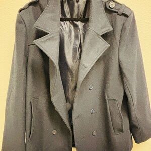 Alpine Swiss Men’s Wool Blend Pea Coat Black Double Breasted Jacket Size L